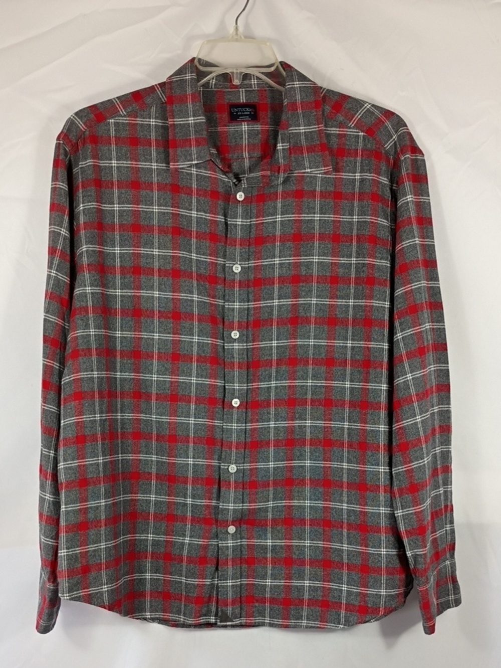 EUC UNTUCKit Jaxon Men's Red Gray Plaid Button-Down Shirt Size XXL Long Sleeve